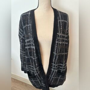 🎄Joan Vass New York Fluffy Sweater Cardigan Black Long Pockets SZ  S